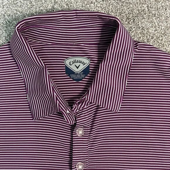Callaway Golf Polo Shirt Mens XL Purple Striped Short Sleeve Performance Stretch - Picture 2 of 9